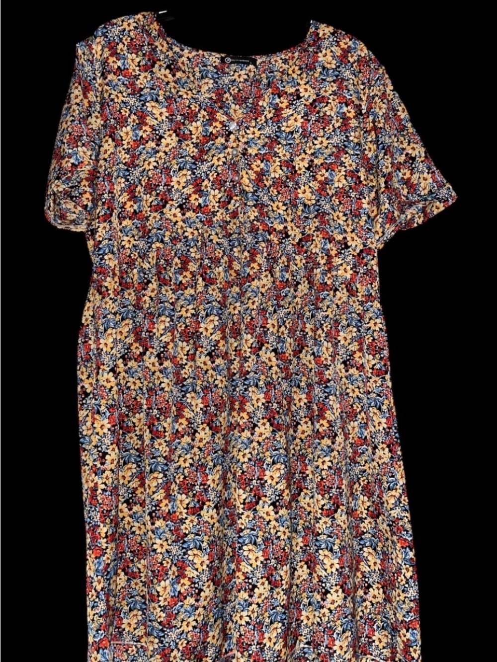 Floral Maxi Dress with Short Sleeves in Red & Blue